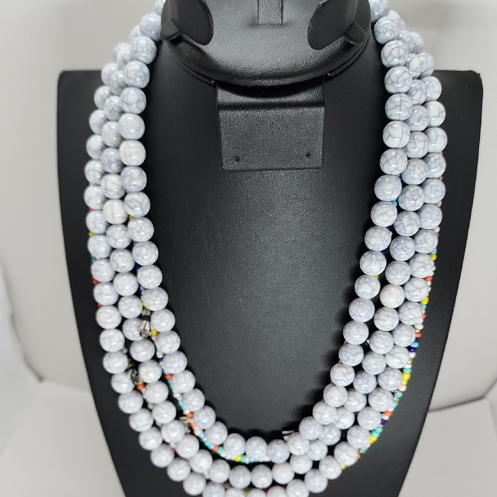BaubleBar Gray White Multi-Strand Crackle Bead Necklace